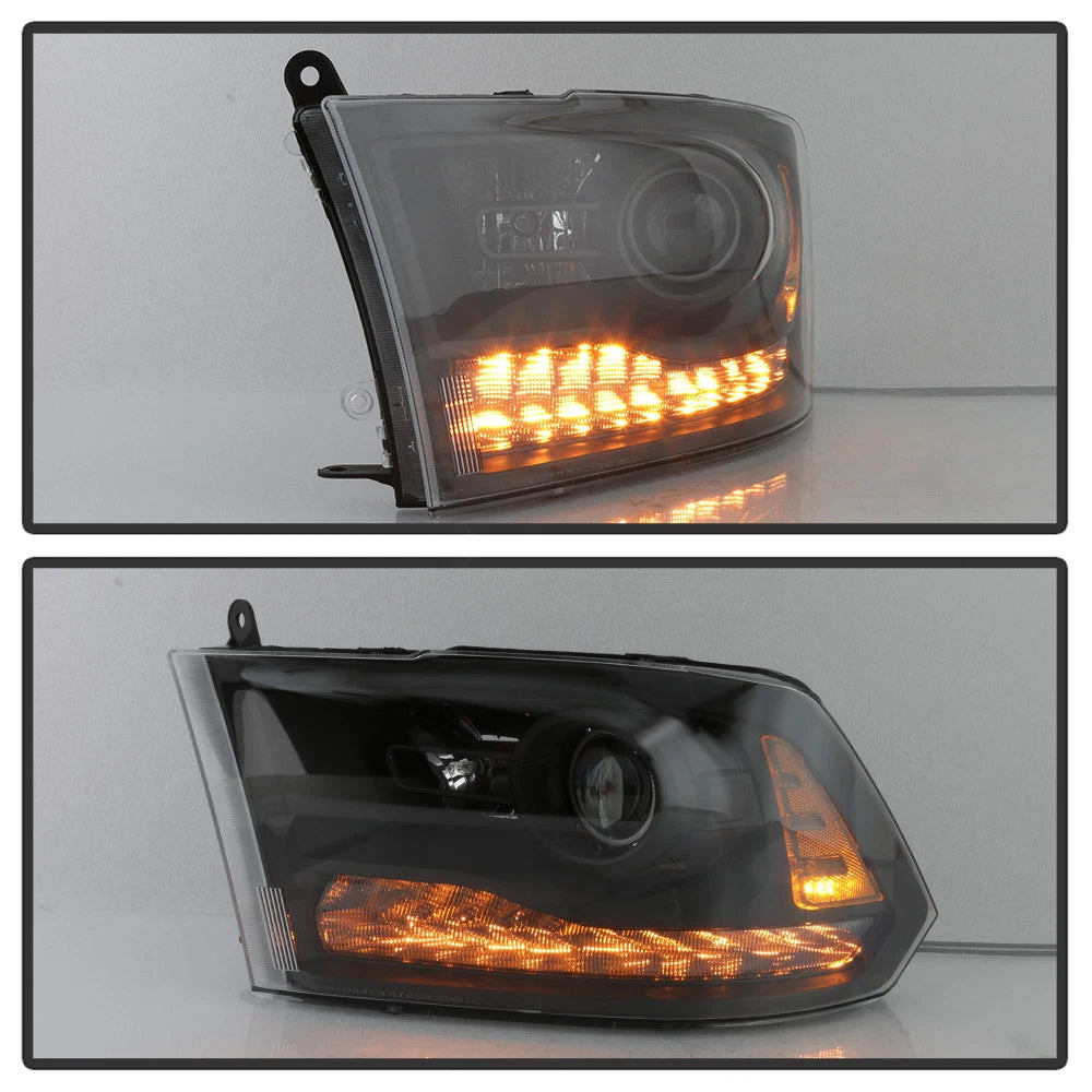 Black LED DRL Projector Headlights for Dodge Ram 1500 2500 3500 (2013-2018)