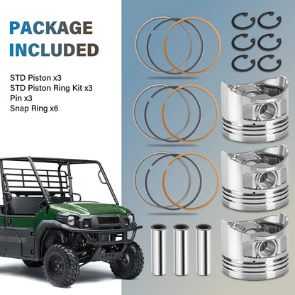 3Pcs Piston Rings Sets for Kawasaki Mule 2510 3010 4010 Diesel (2000–2013)