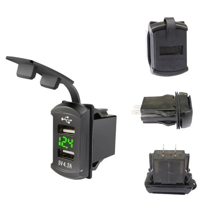 LED Dual USB Charger with Voltmeter Rocker Switch DC12V for Car