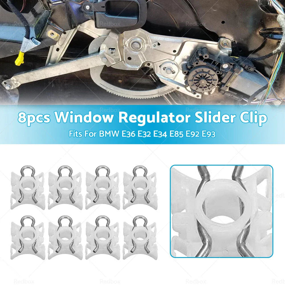 8 x Window Regulator Slider Clip Bushes for BMW E36 E32 E34 E85 E92 E93