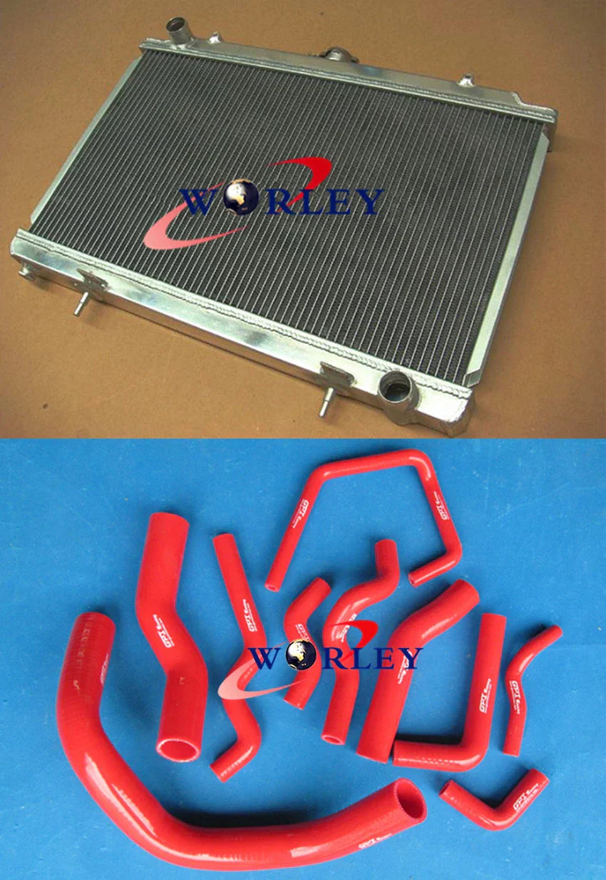 Aluminum Radiator + Red Silicone Hose for Nissan Silvia S14 S15 200SX (1995-2002)