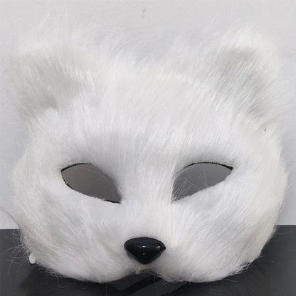 Plush Fox Mask for Halloween Costume Party, White
