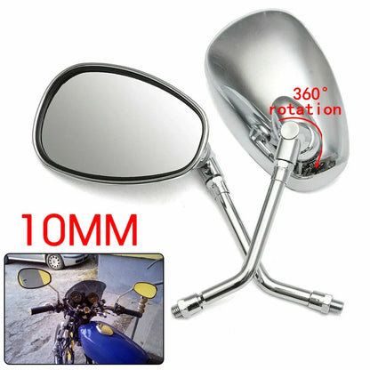 Chrome Oval Rear View Mirrors 10mm Thread for Motorcycle Universal