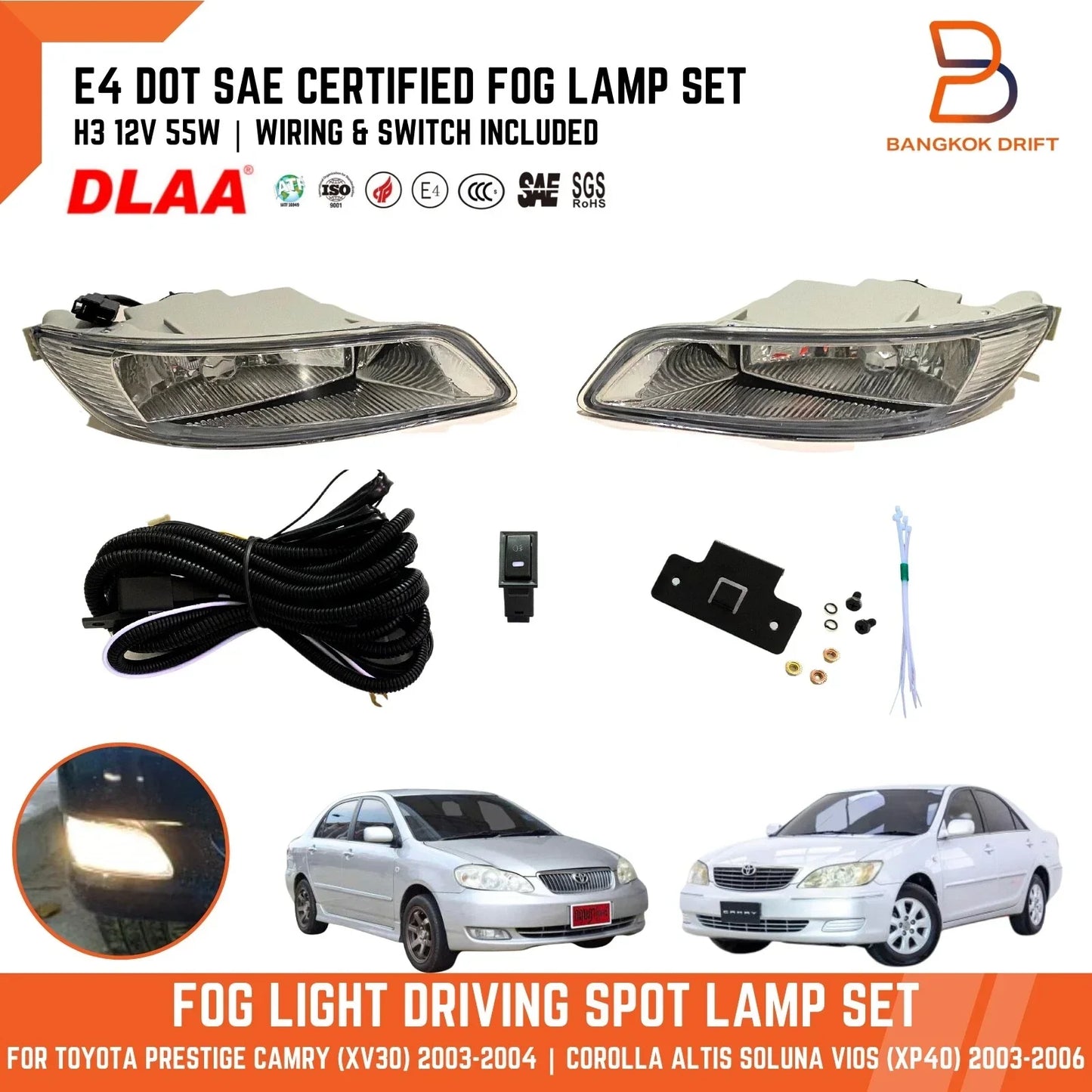 Fog Lamp Spot Light for Toyota Camry Sedan 2002-2006 (H3 12V 55W)