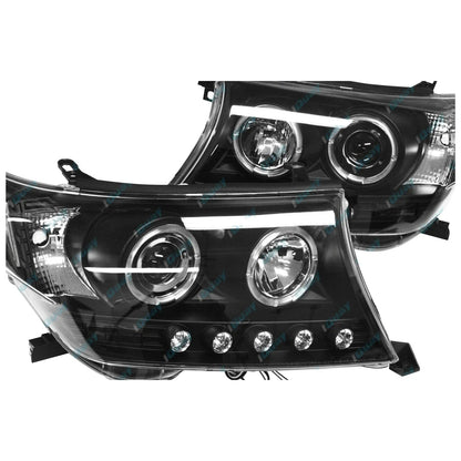 Angel-eye Projector LED BLACK Headlights for Toyota Landcruiser 200 07-15