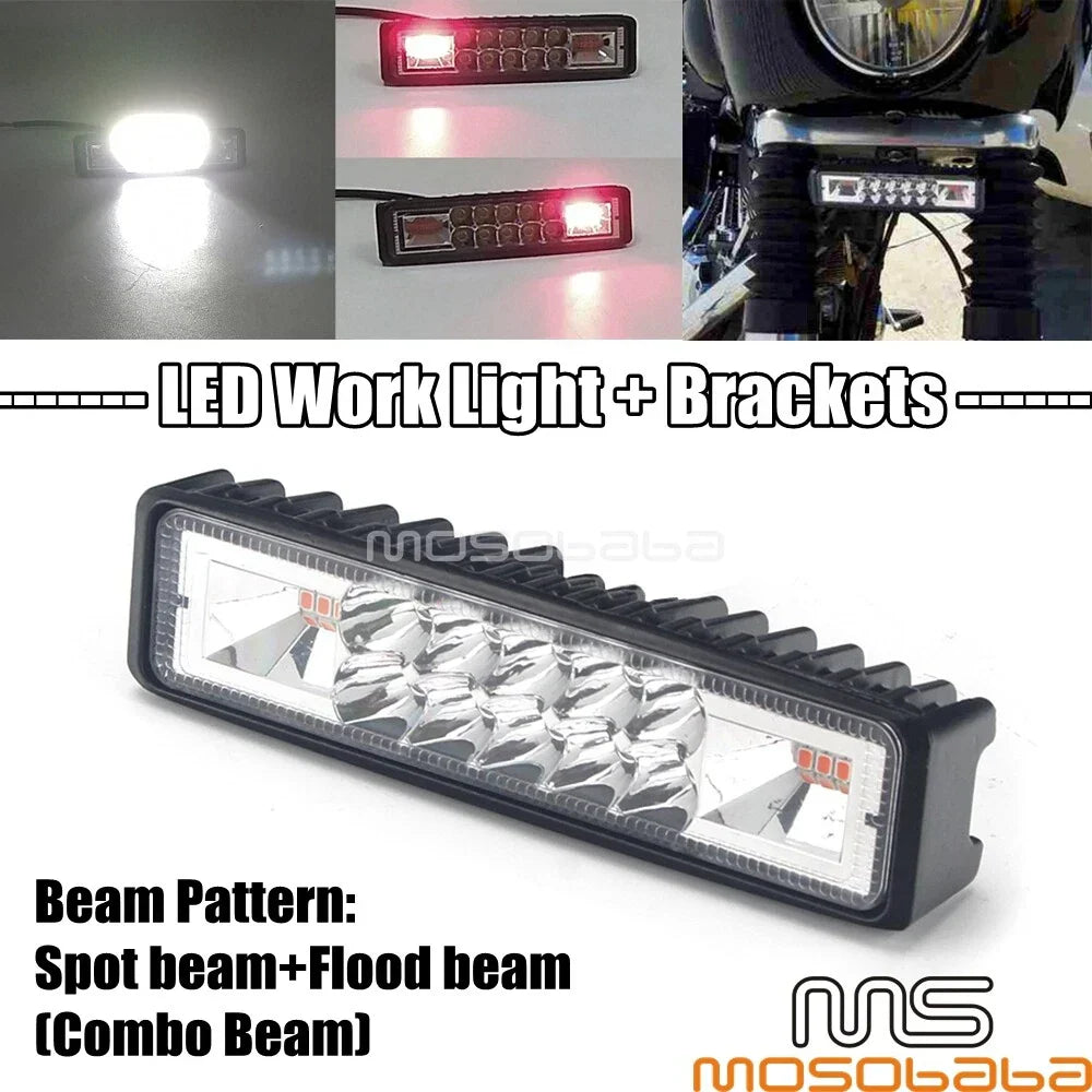 6'' LED Work Light Bar Fog Spot Flood Lights for Harley Dyna FXDWG FXDL FXDF (2006-2023)