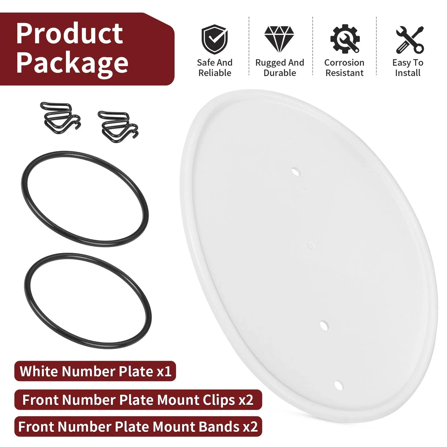 White Front Number Plate w/ Clips Bands for Honda Z50R (1979–1987)
