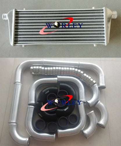 Universal Intercooler 550x230x50mm & 2.25" Aluminium Piping & Black Hose Kit