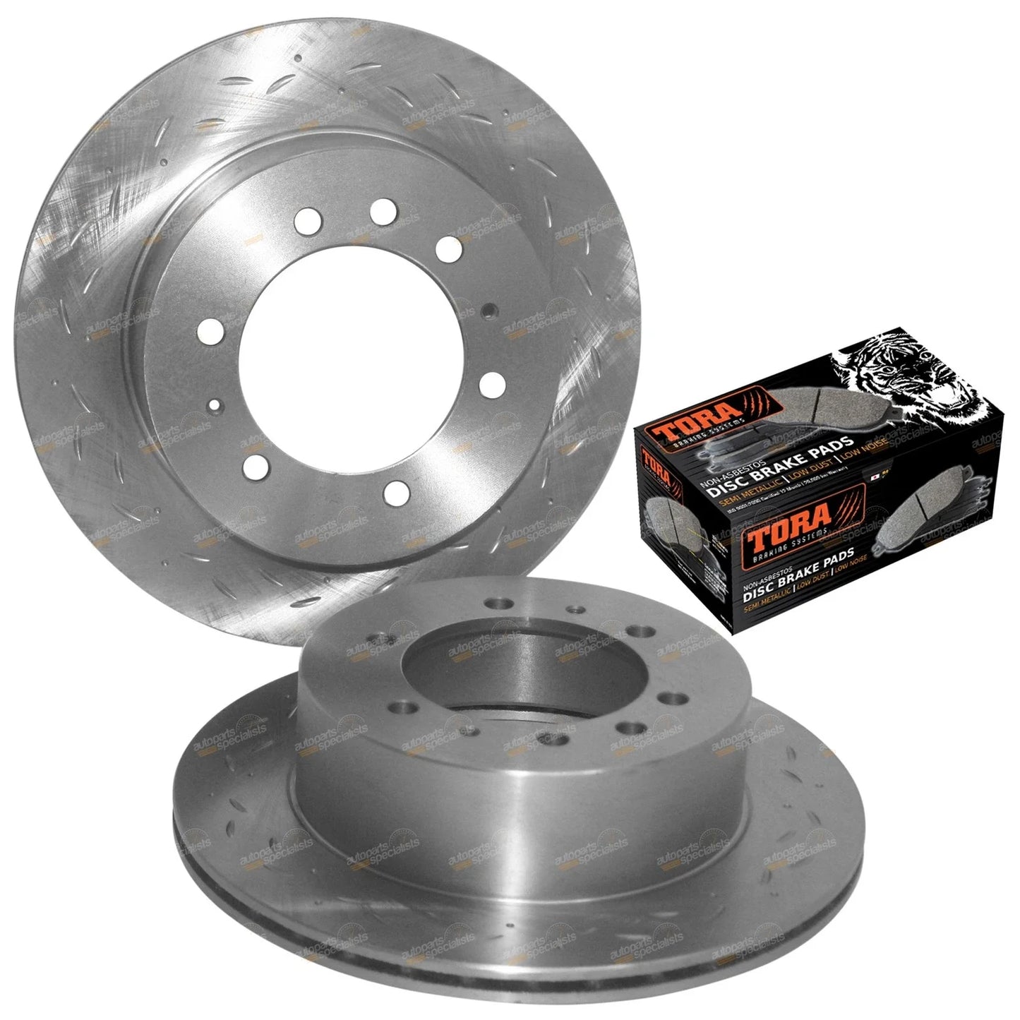 2x Rear Slotted Drilled Rotors + Brakes for Nissan Patrol (1988 - 1998)