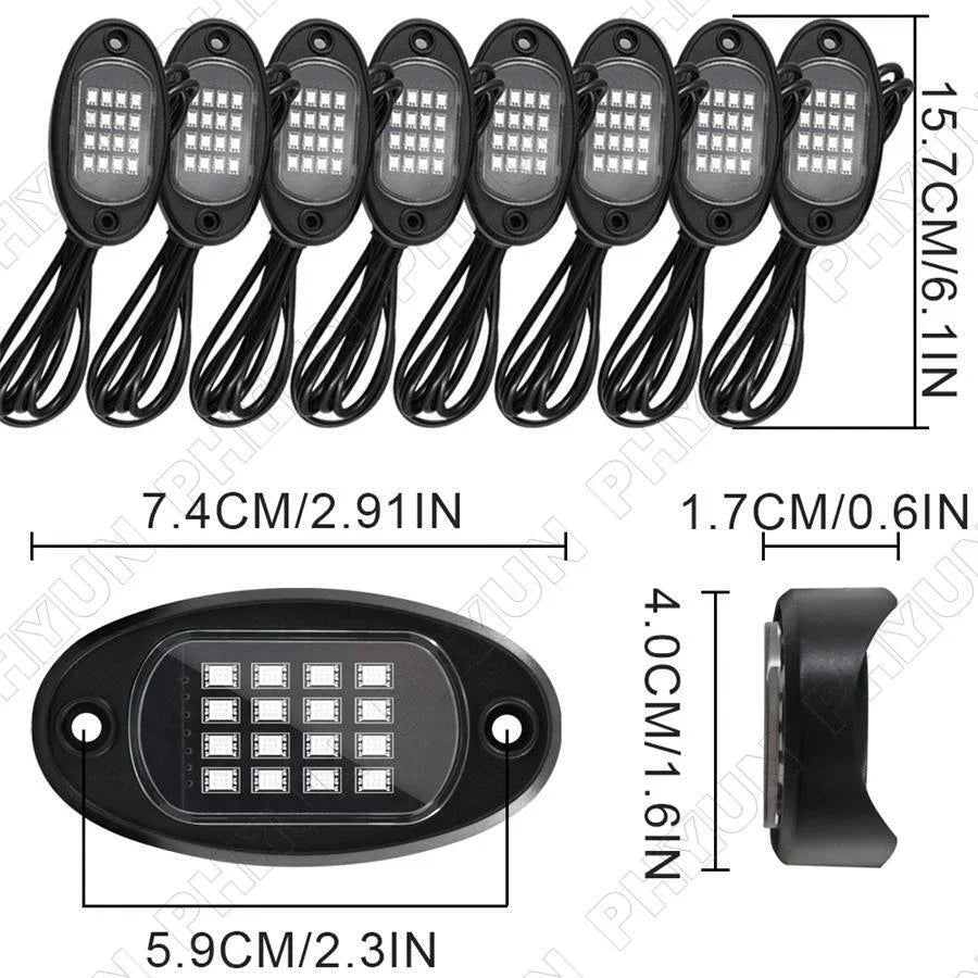 8x RGB LED Rock Lights for Offroad Truck Underbody Neon Lamps (2015-2023)