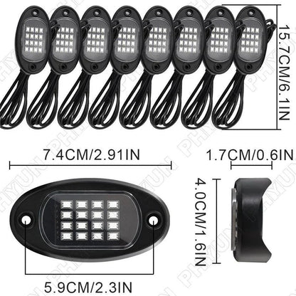 8x RGB LED Rock Lights for Offroad Truck Underbody Neon Lamps (2015-2023)