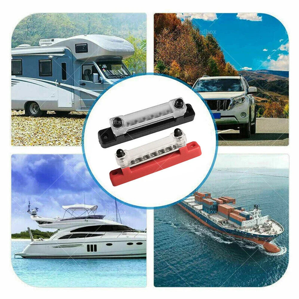 Red & Black 6 Way Bus Bar Power Distribution Terminal Block 12V 150A