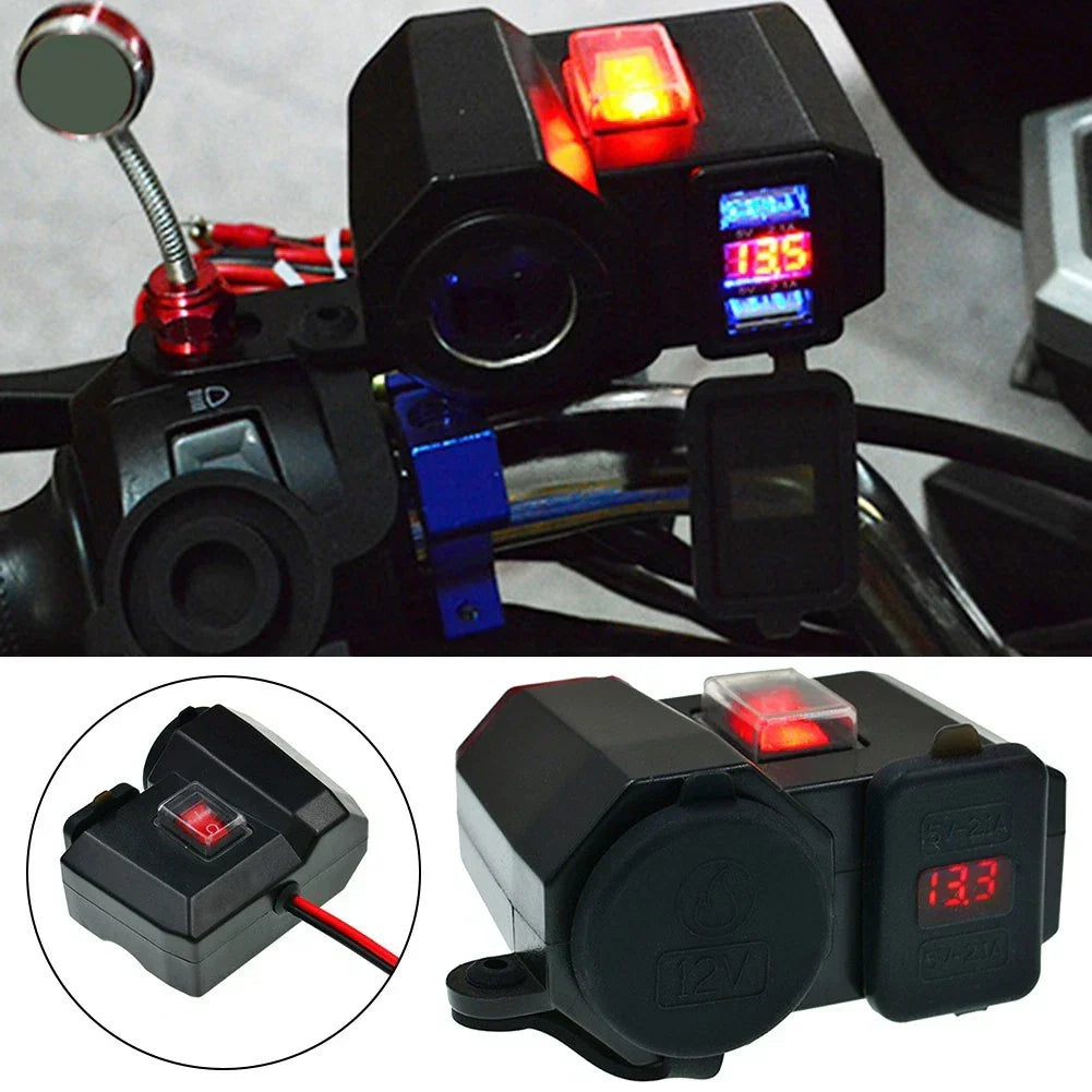 Socket / Waterproof Dual USB / Charging Socket with Voltmeter for Motorcycle