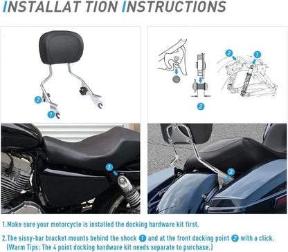 Chrome Backrest Pad Sissy Bar for Harley Touring Road Glide FLTR (2009-2022)