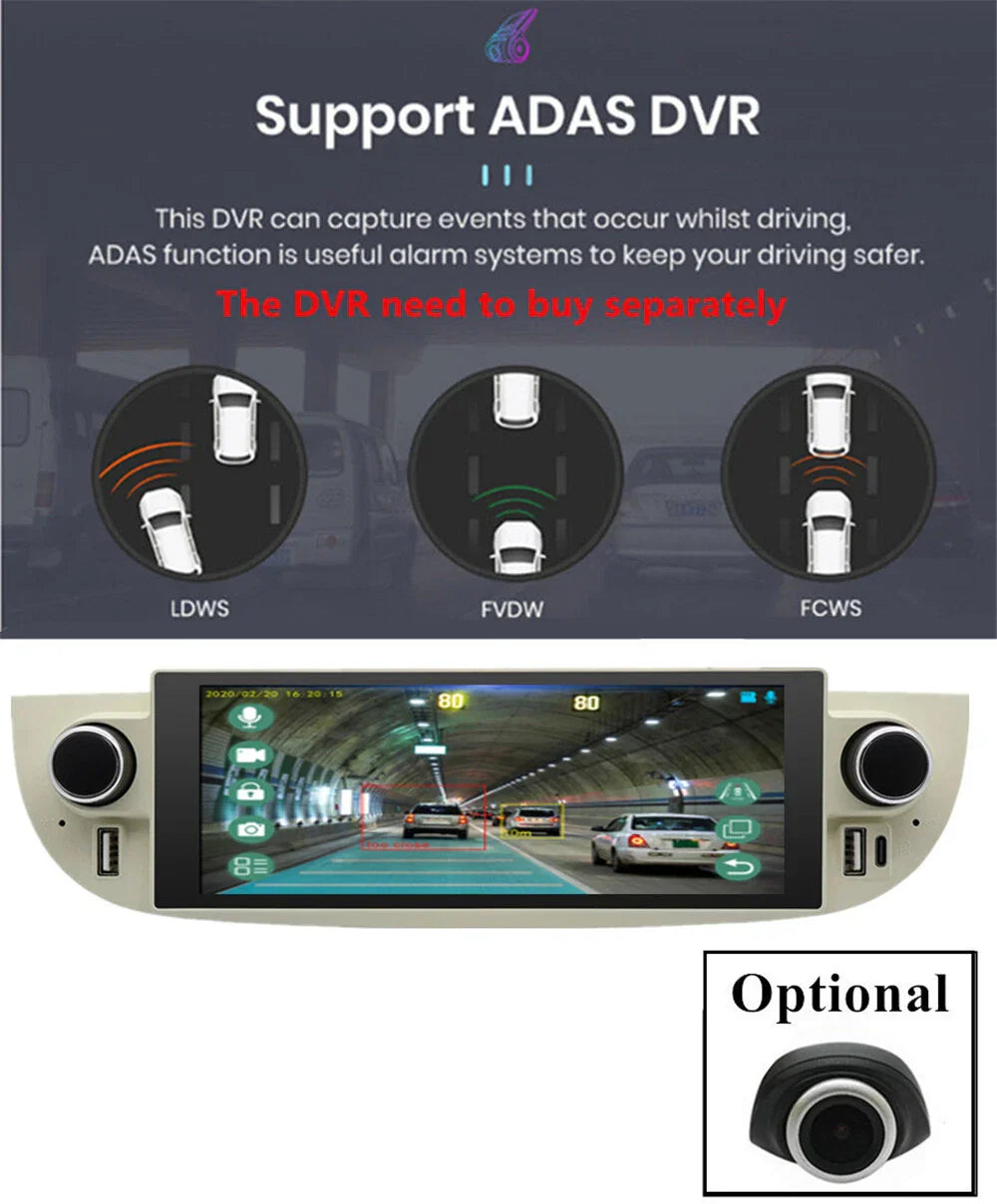 6.86'' Carplay Android Stereo GPS Navigation for Fiat 500 (2007-2018)