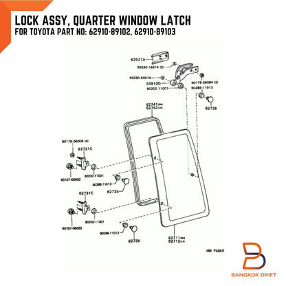 Grey Rear Cab Quarter Window Latch Lock for Toyota Hilux Ute Vigo (05-14)
