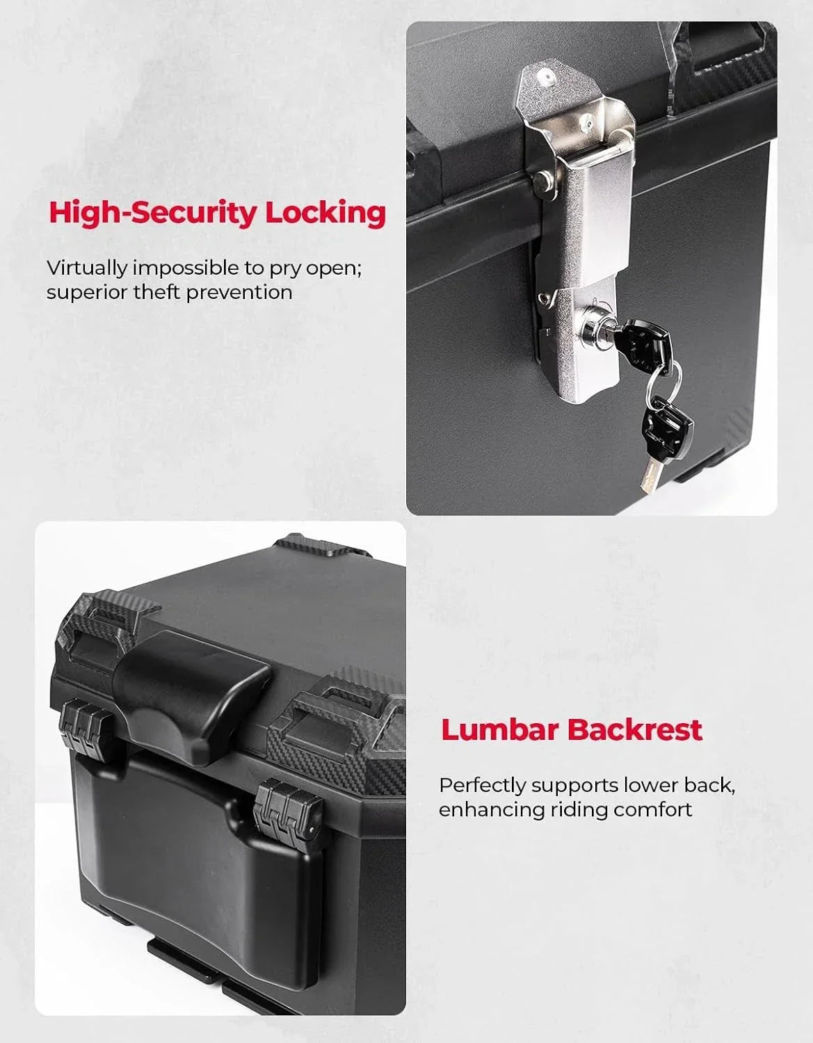 45L Motorcycle Top Box Rear Storage for Scooter - Waterproof Silver