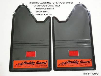 Amber Reflector Mud Flaps Splash Guards for Universal Car Truck - Black Plastic