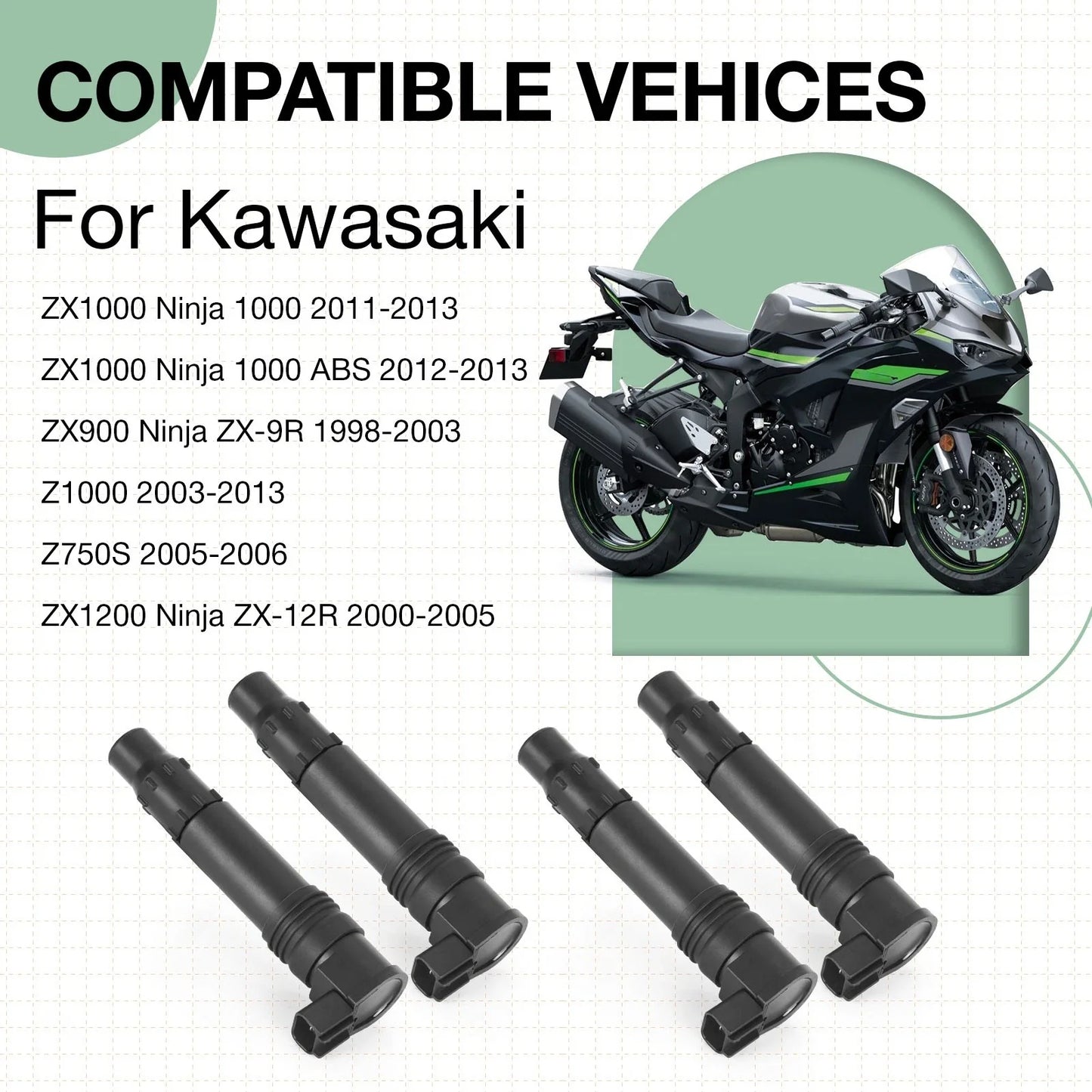 4 x Ignition Coils for Kawasaki ZX1000 Ninja 1000 (2011–2013)