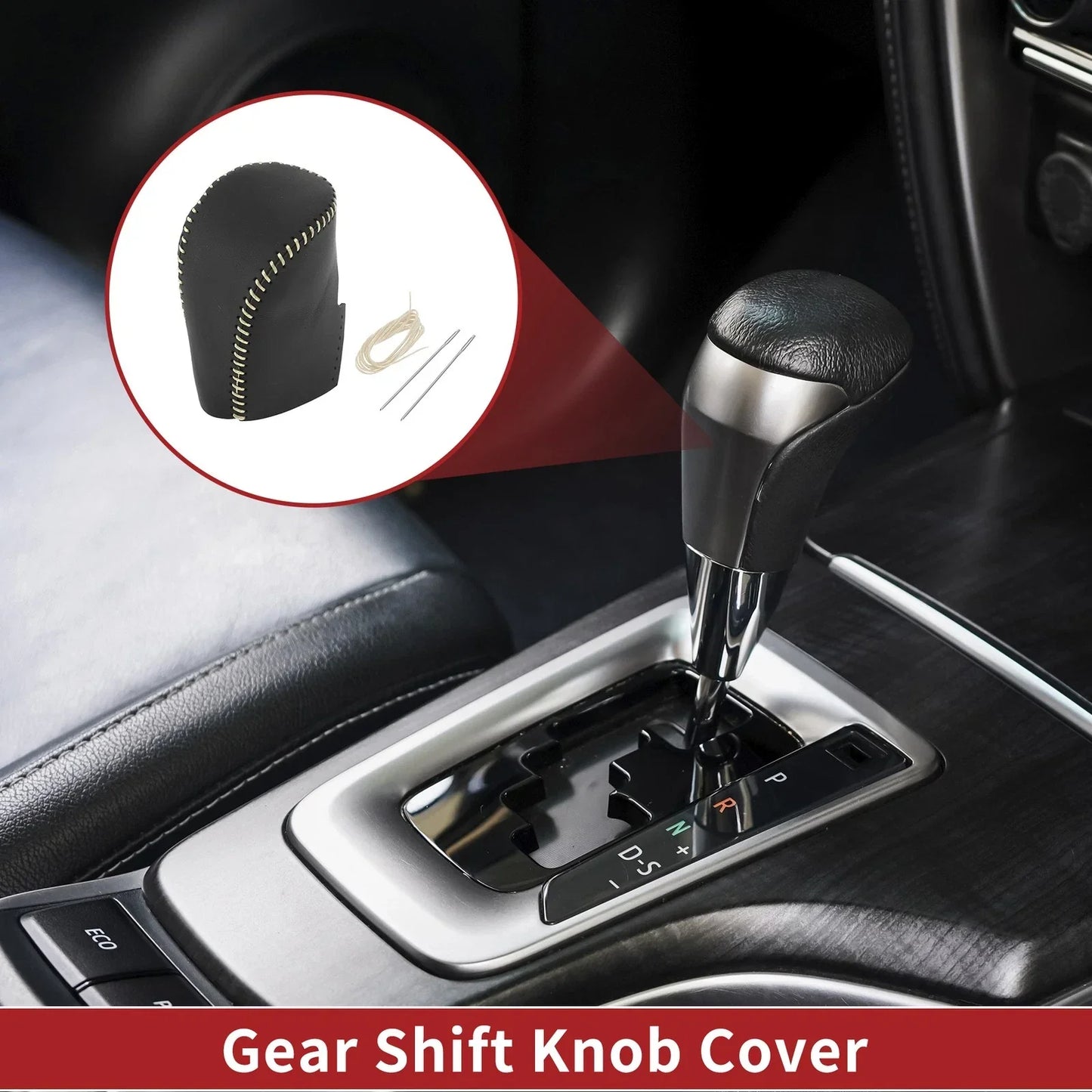 Car Gear Shift Knob Cover for Honda HR-V 2023-2024 Black Beige Faux Leather