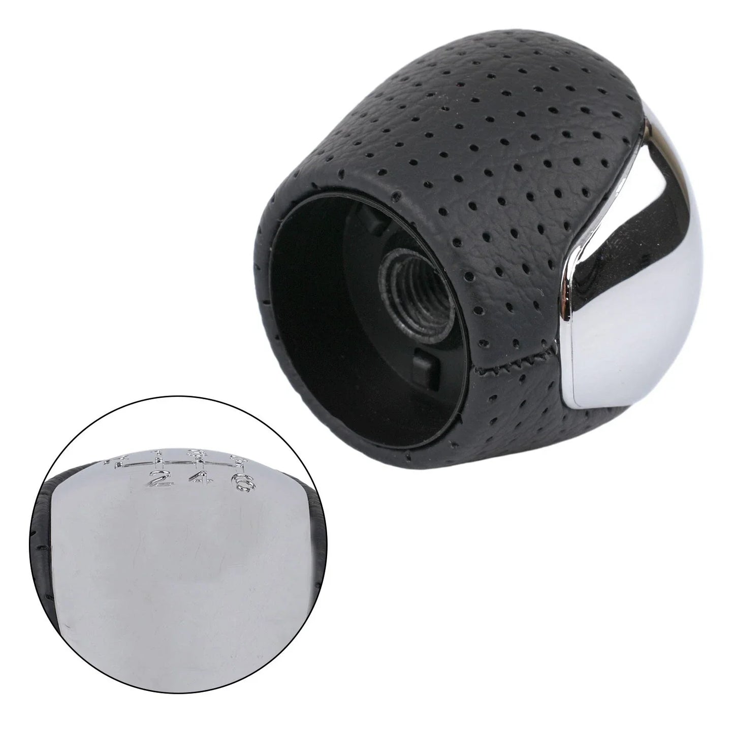 1x Perforated PU Leather Gear Knob Chrome 6-Speed for Hyundai I30 IX35 Black