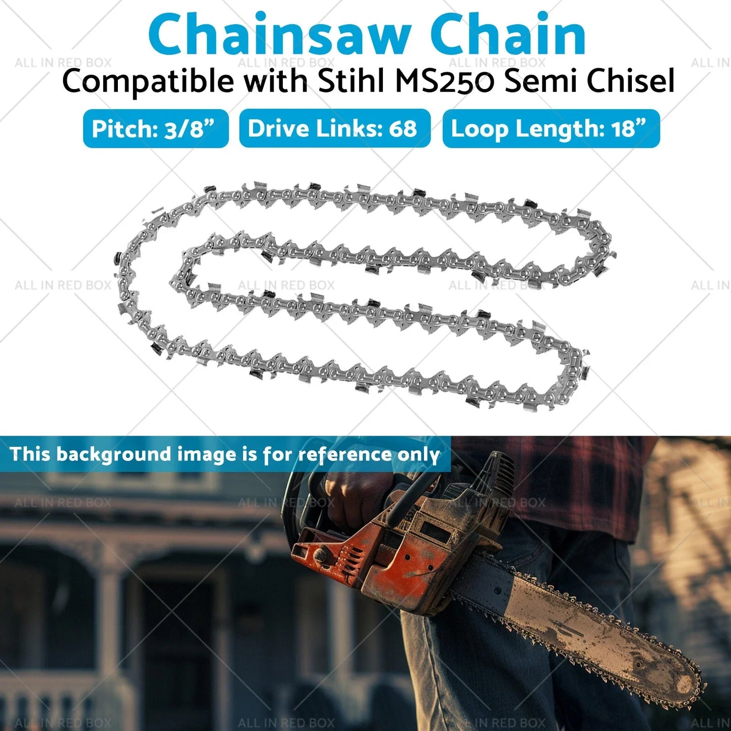 18" Tungsten Carbide Chainsaw Chain .325" 68 DL for Stihl MS250 (2002-2018)