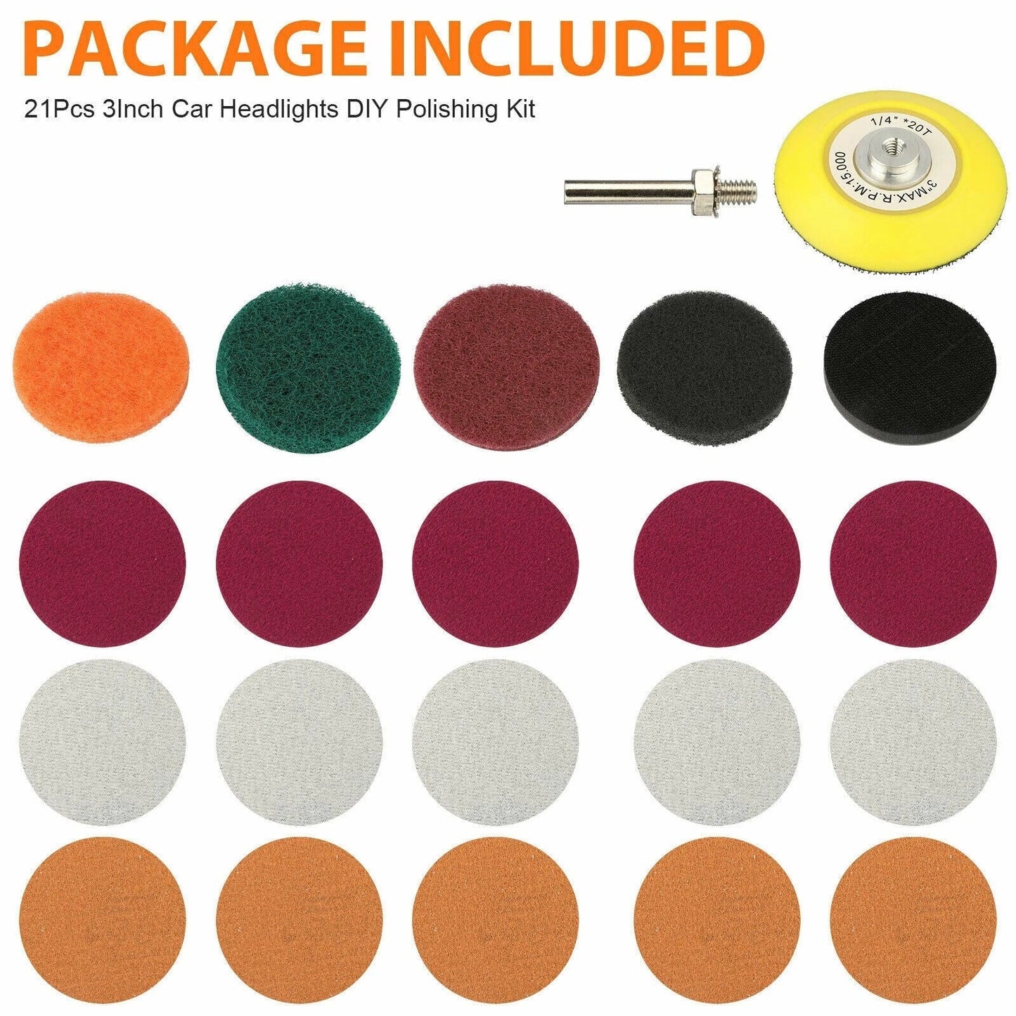 21pcs 3Inch Headlight Polishing Scouring Pad for Drill