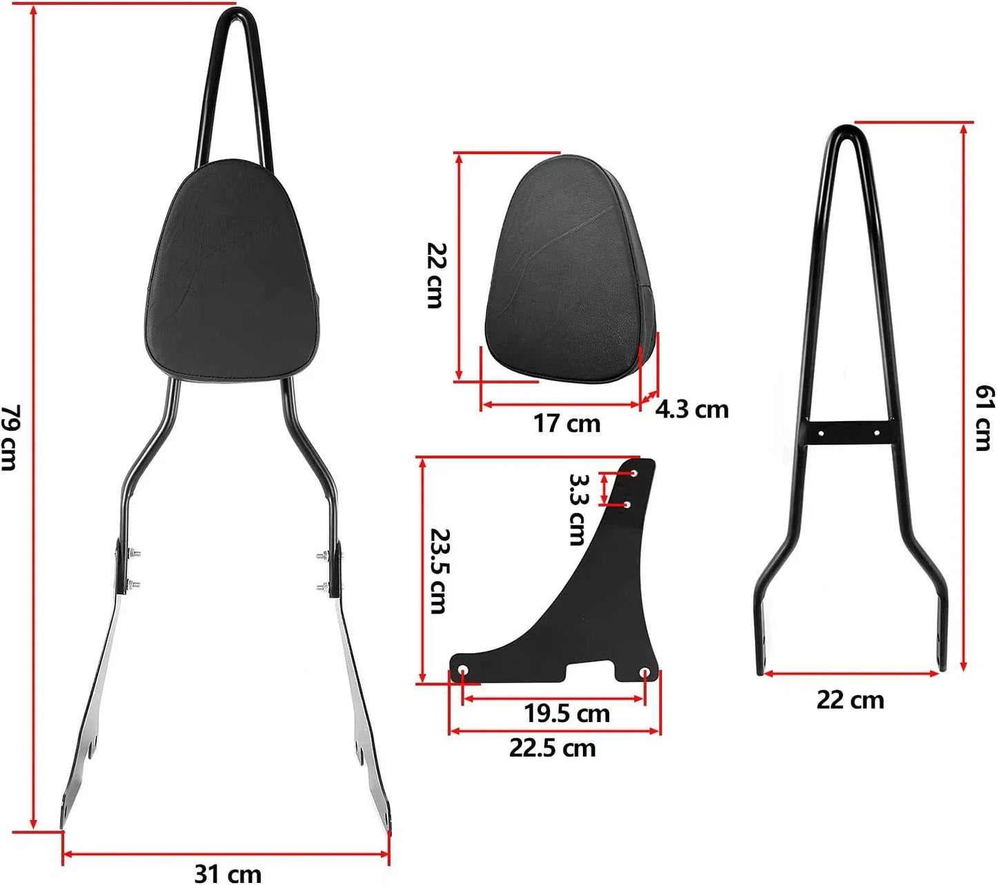 Passenger Backrest Sissy Bar for Harley Sportster XL883 1200 48 Iron (2004-2023)