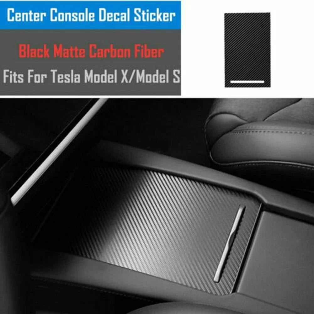 Center Console Stickers Black Carbon Fiber Look for Tesla Model X/S (2012–2021)