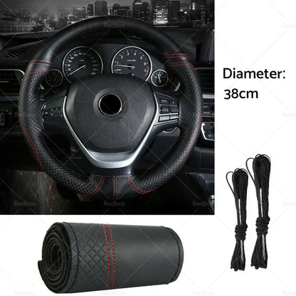 Premium Leather 38cm Steering Wheel Cover for Car - Auto Protection