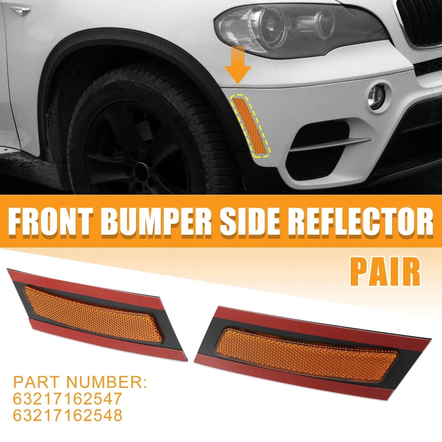 Pair Front Bumper Reflector Side Marker for BMW X5 (2007-2013) Yellow