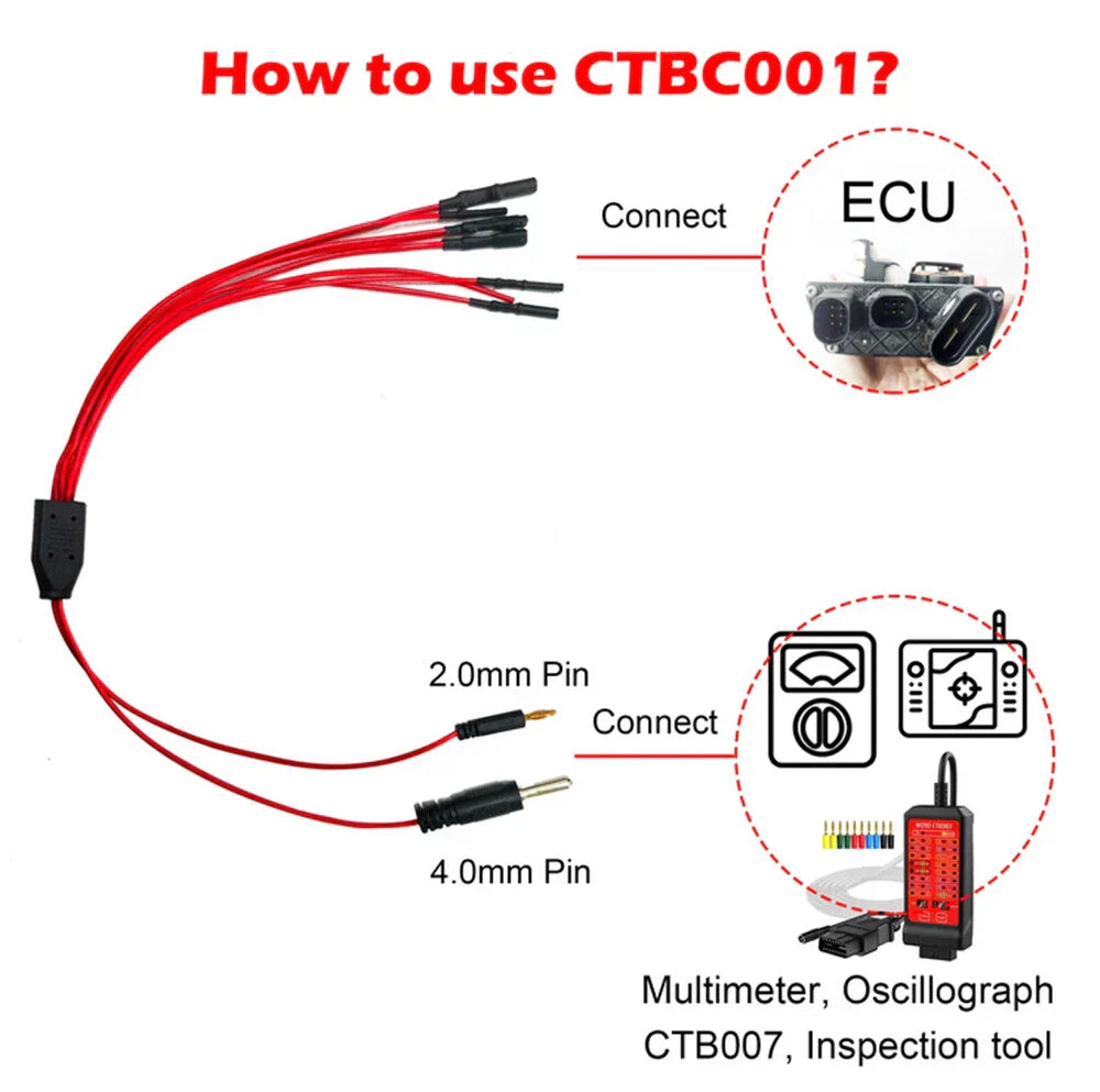 8-Way ECU Breakout Leads for Automotive Diagnostic Oscilloscope Cable