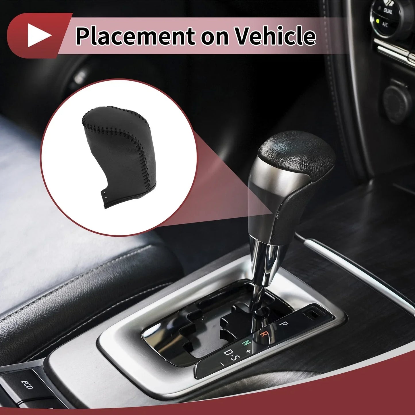 Car Gear Shift Knob Cover for Hyundai Sonata 2011-2014 Black Faux Leather