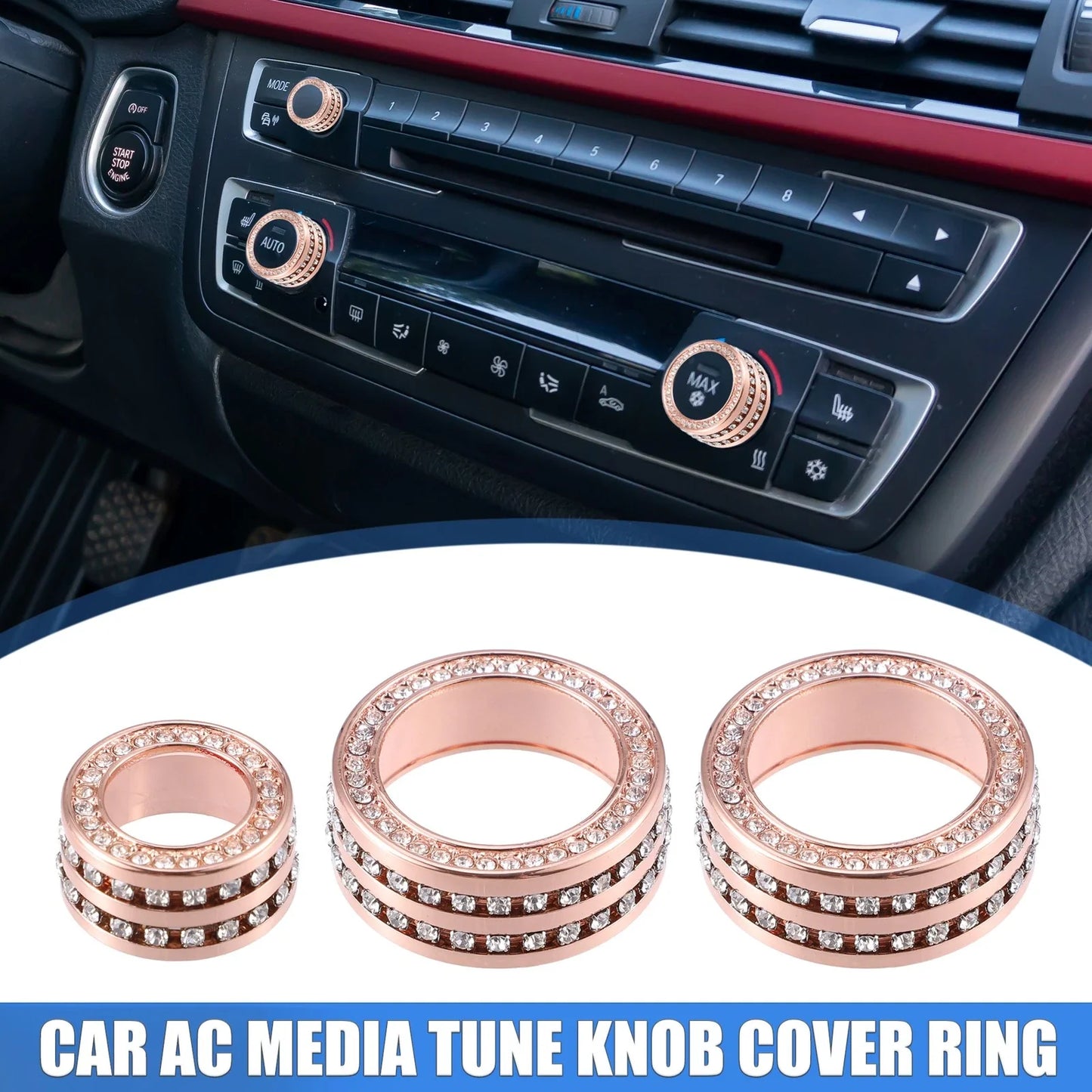 3 x Tune Knob Cover Ring for BMW 3 Series F30 Rose Gold Tone 3 Pcs