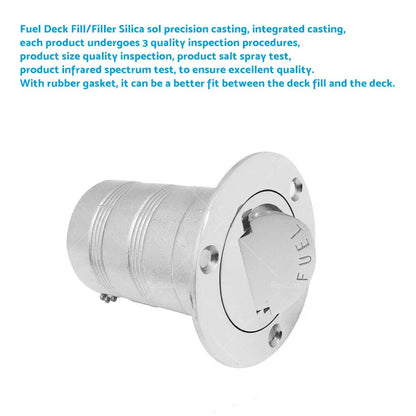 1.5" Keyless Polished Stainless Steel Fuel Deck Fill for Marine Boat