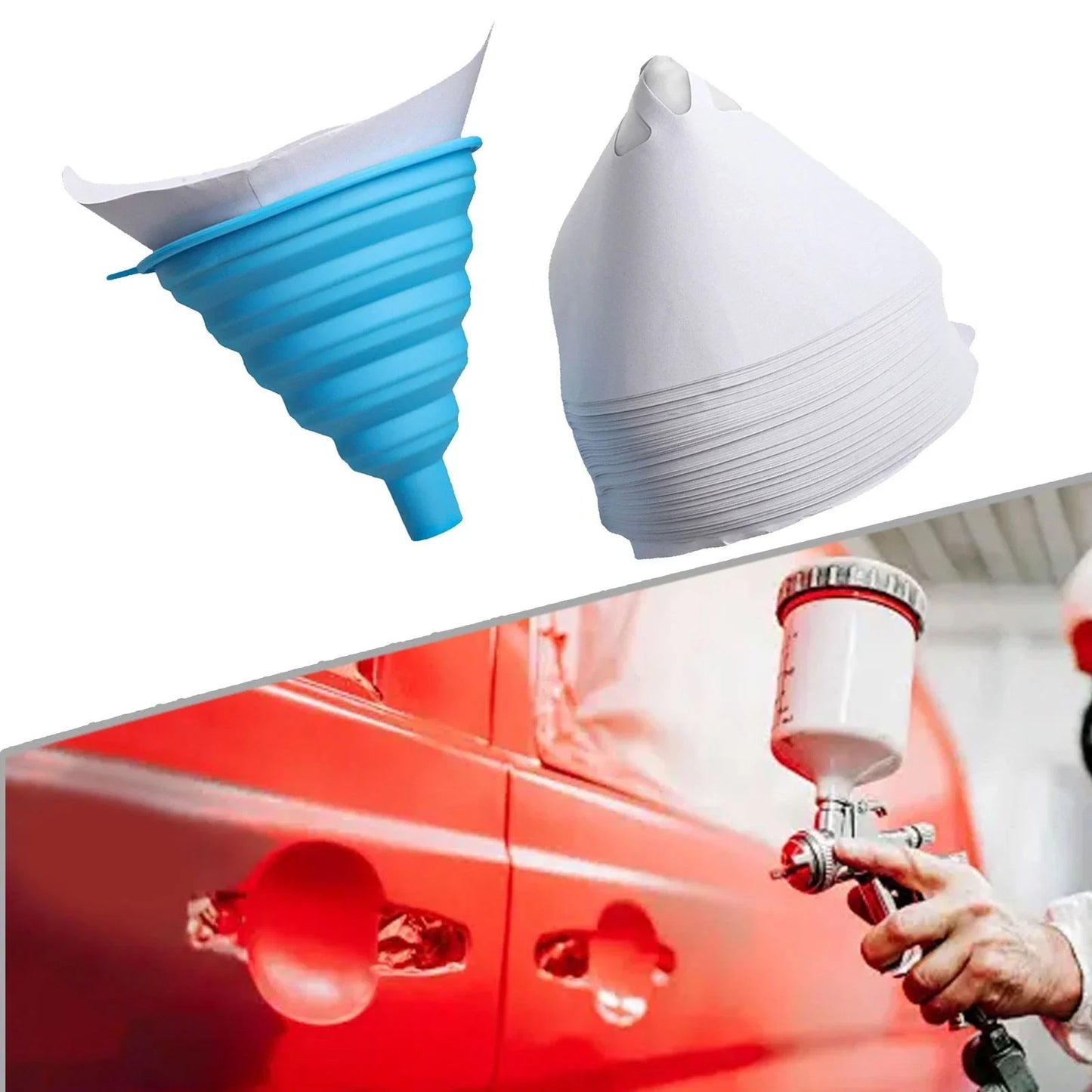 101 pcs Paint Filter Paper and Silicone Funnel for Auto Spray Painting