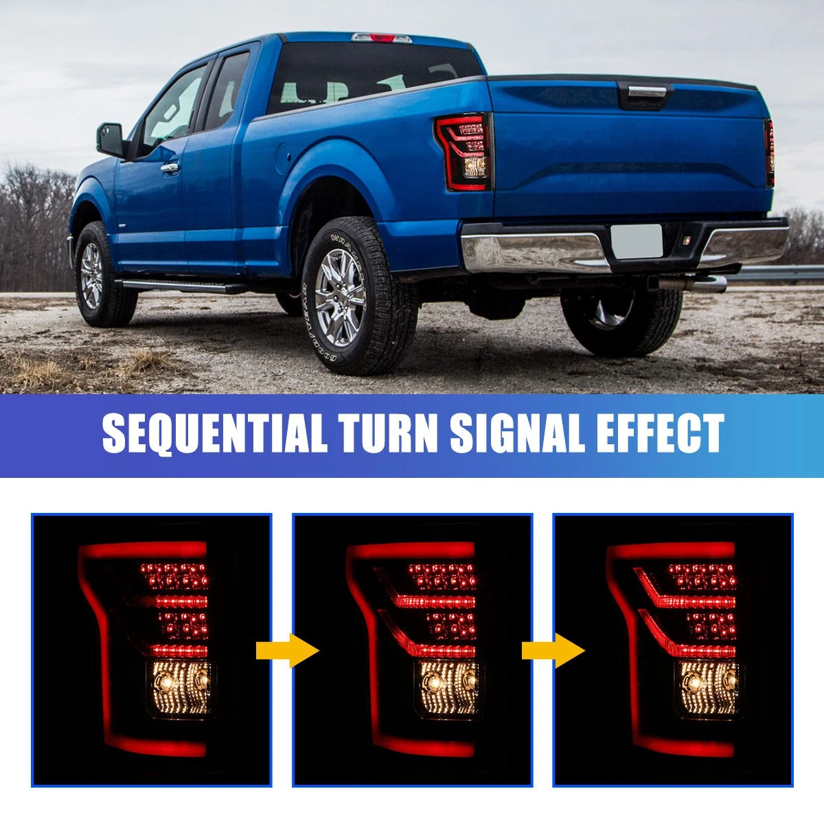 Clear Full LED Tail Lights Brake Lamps for Ford F-150 (2015-2017) Left & Right