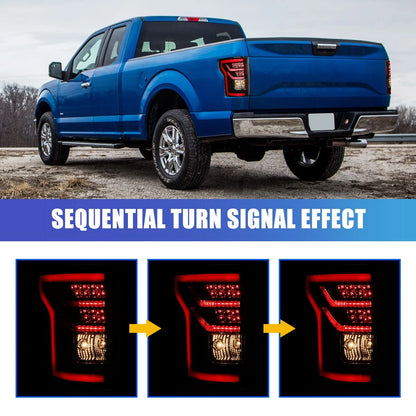 Clear Full LED Tail Lights Brake Lamps for Ford F-150 (2015-2017) Left & Right