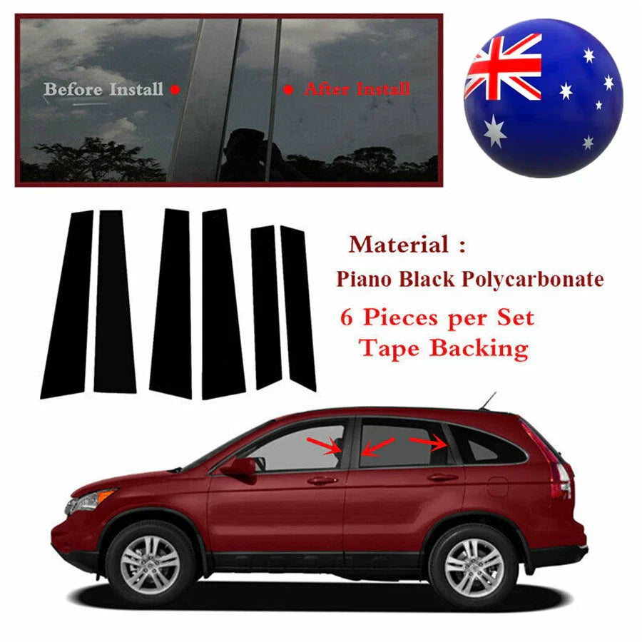 6 Pcs Black Window Pillar Trim Covers for Honda CR-V (2007-2011)