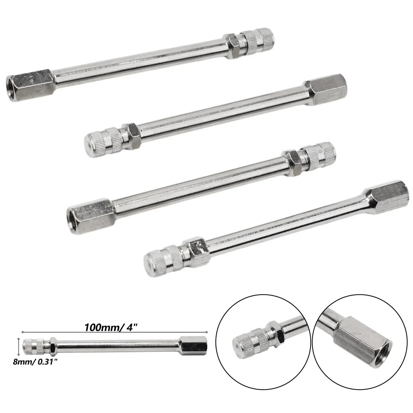 4pcs Tyre Wheel Valve Extension Extender Cap Metal Stem for Auto Car Truck