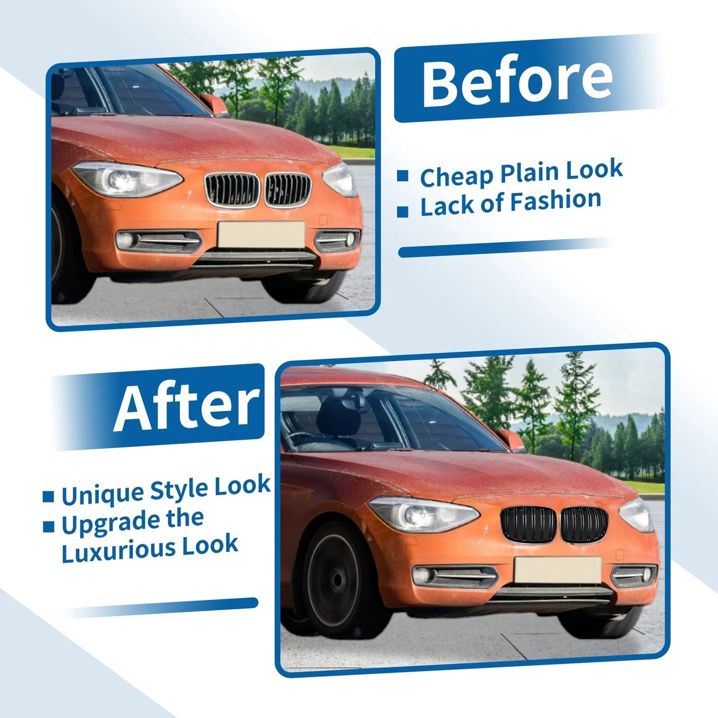 Pair Front Upper Bumper Grille for BMW 1 Series F20 (2011 - 2014) Double Slat