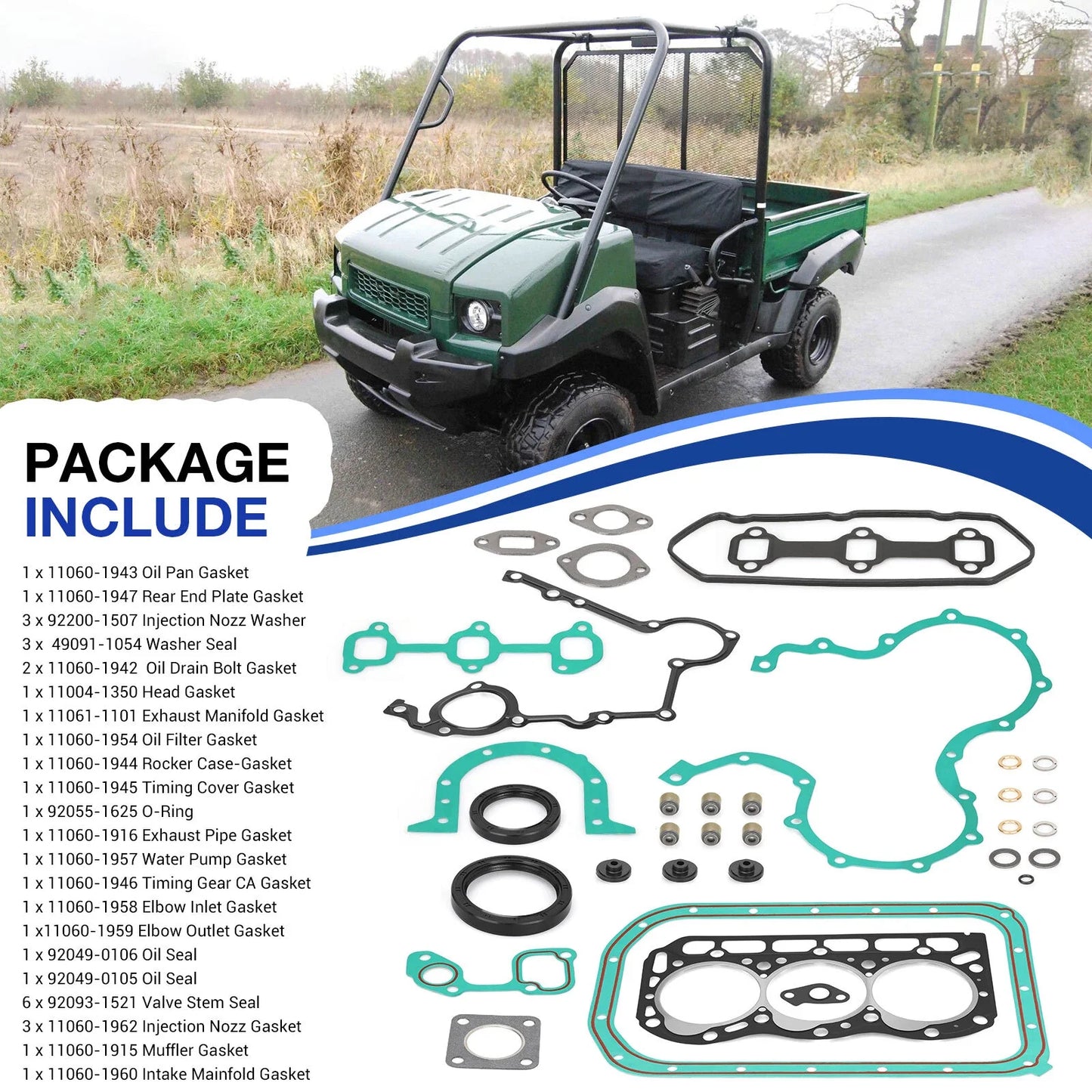 Engine Gasket Set for Kawasaki Mule 2510 3010 4010 Diesel (2000–2013)