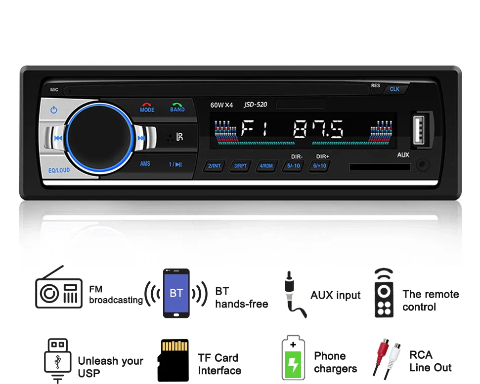 Bluetooth Music Car Radio 1 Din Stereo MP3 Player for Toyota Hilux (1998-2004)