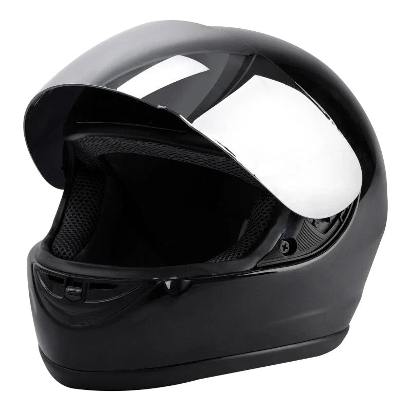 Full Face Motorcycle Helmet Glossy Silver for Street Bike Adult S-XXL