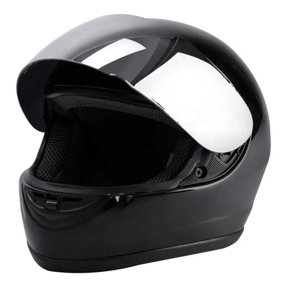 Full Face Motorcycle Helmet Glossy Silver for Street Bike Adult S-XXL