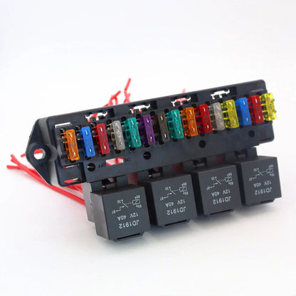 15-Way Blade Fuse Box & 4-Way 12V 40A Relay for Car Truck UTV