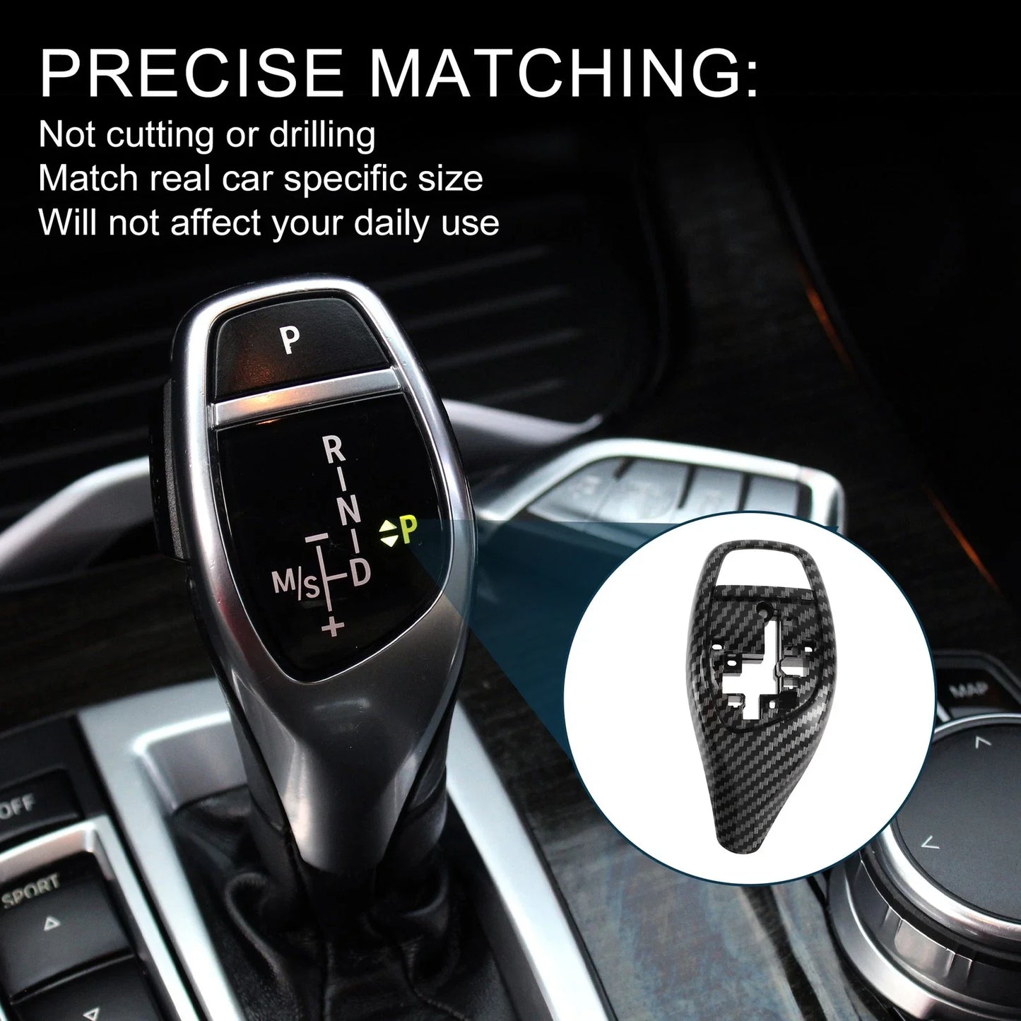 Gear Shift Knob Button Cover for BMW Carbon Fiber Black Center Console 1 Set