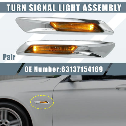 Side Marker Turn Signal Amber Lights for BMW 528i 535i 550i F10 Silver Tone