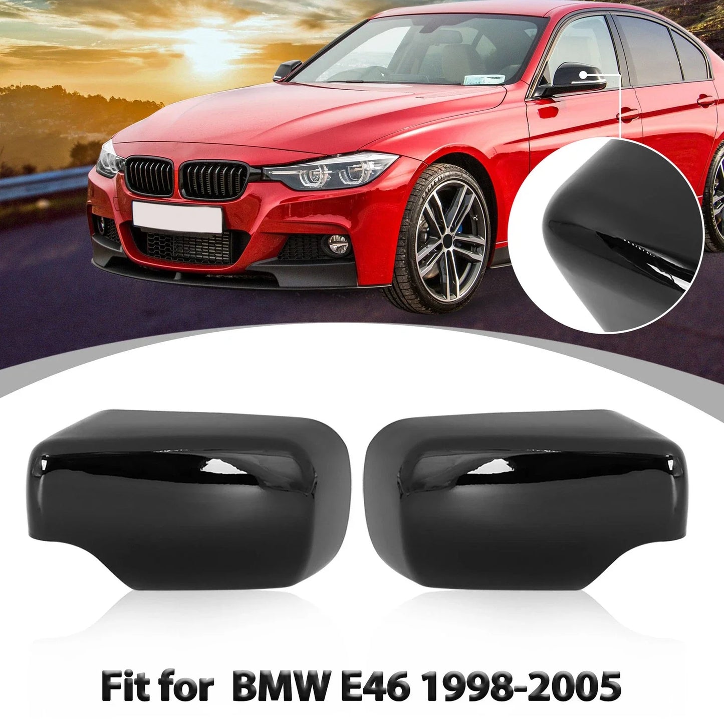 Gloss Black Mirror Cover Cap for BMW E46 318i 320i (1998 - 2005)