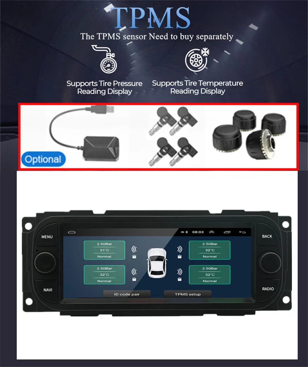 6.8" Android Stereo Radio GPS Navigation for Dodge Chrysler Jeep (2017-2023)